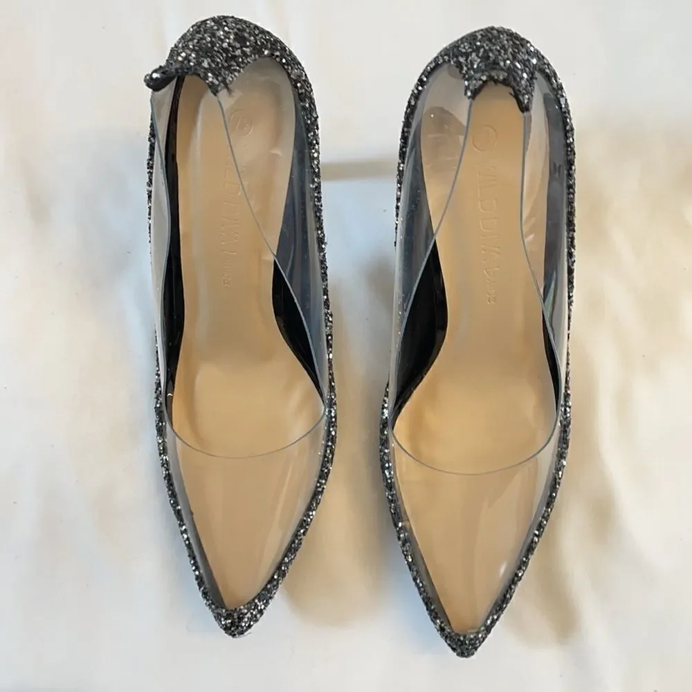 WILD DIVA PVC/GUNMETAL GLITTER SHOES.  NEW